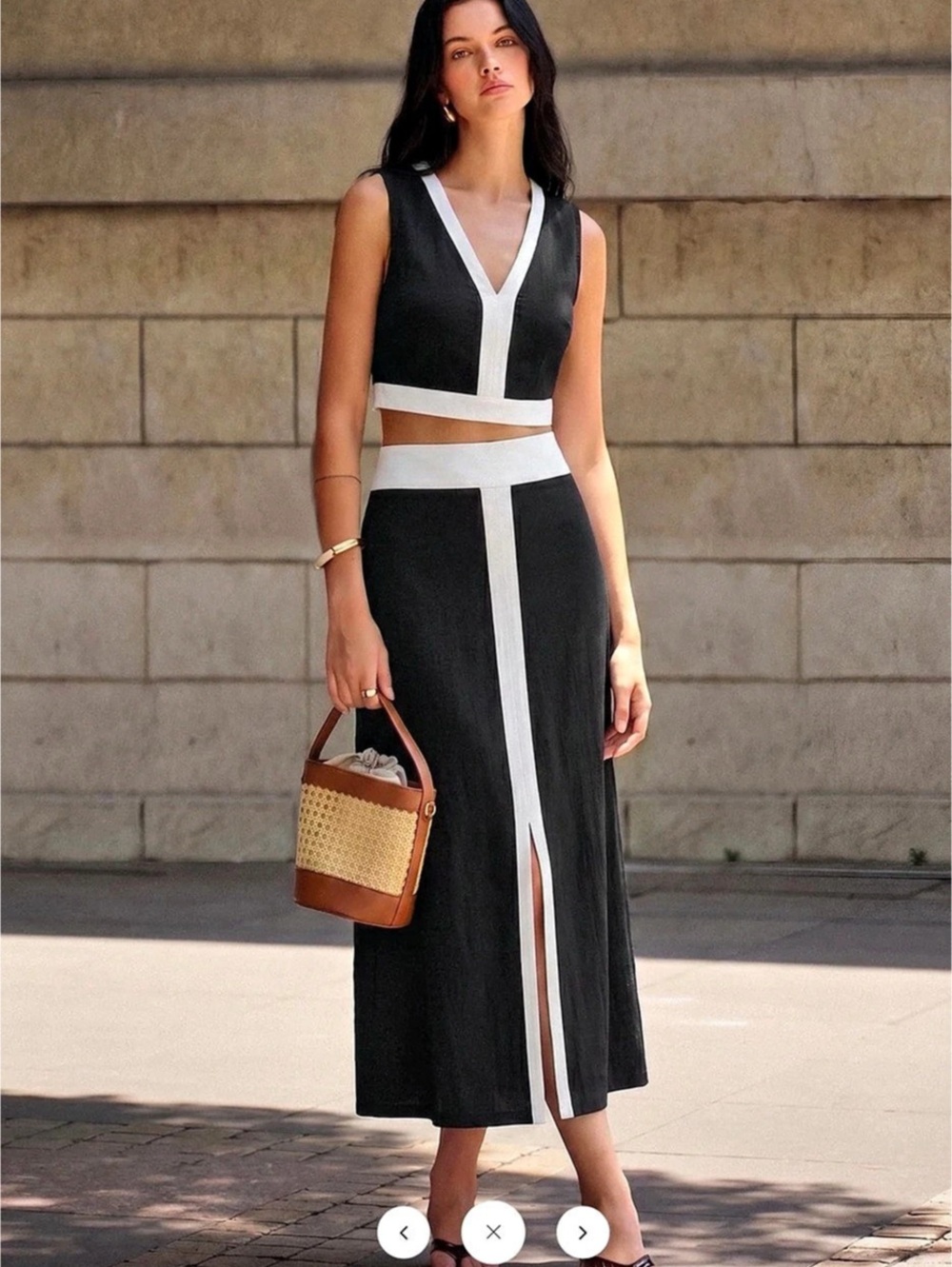 Commense Contrast Trim Crop Top & Split Midi Skirt Set - XL